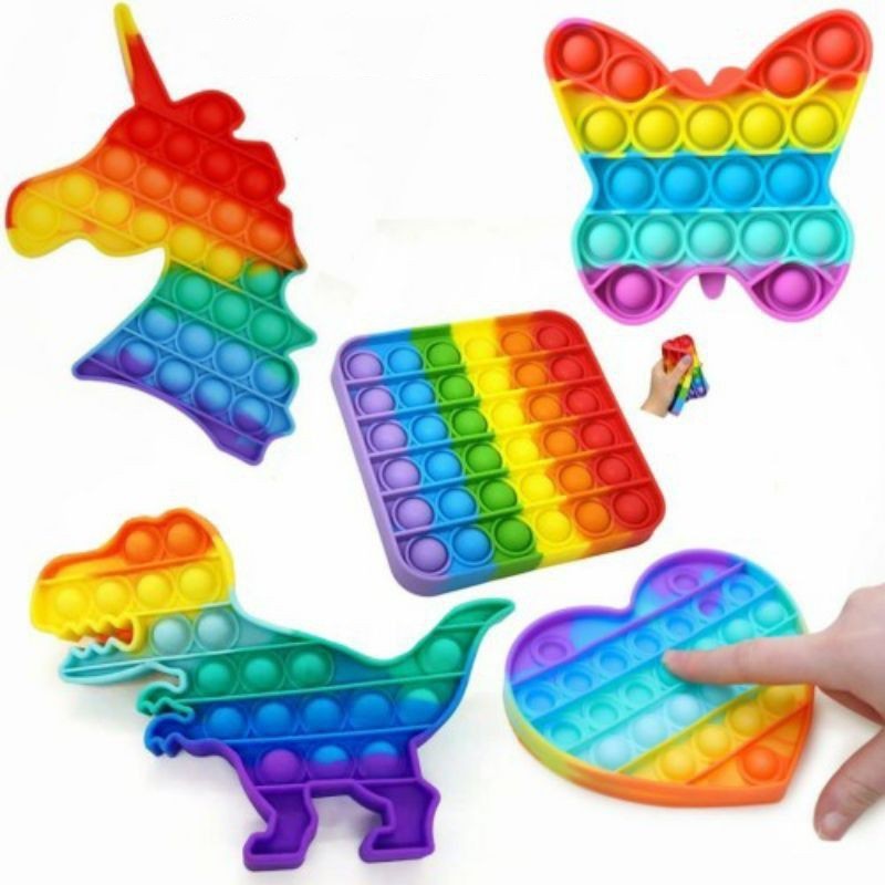 Mainan pop it murah popit Pop Its Square rainbow multicolor Fidget Toy Push bubble Penghilang Y888