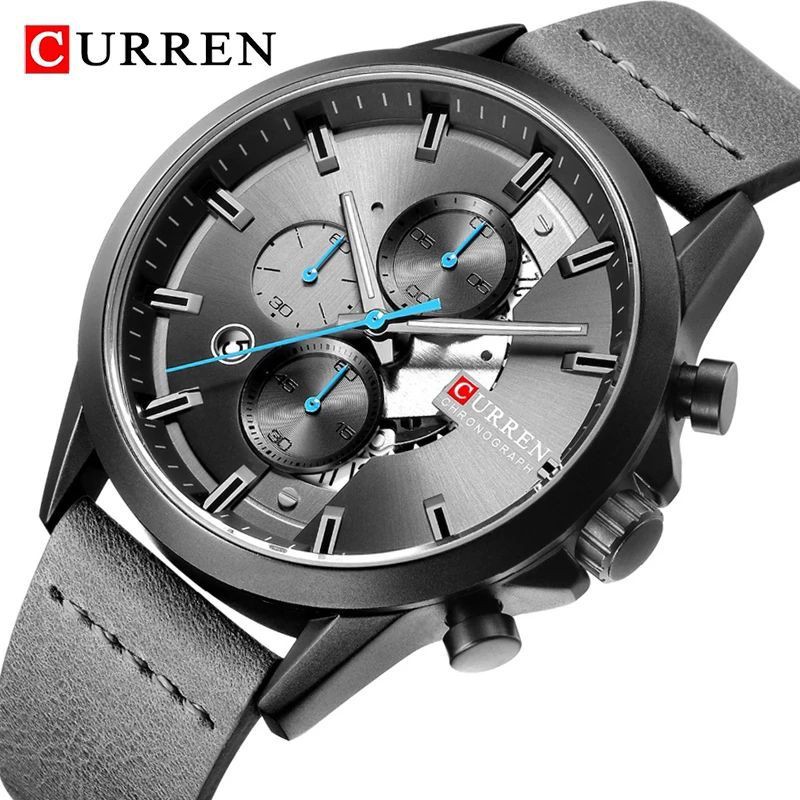 CURREN 8325 Jam Tangan Pria Analog Tali Kulit Chronograph Aktif WATCHKITE WKOS