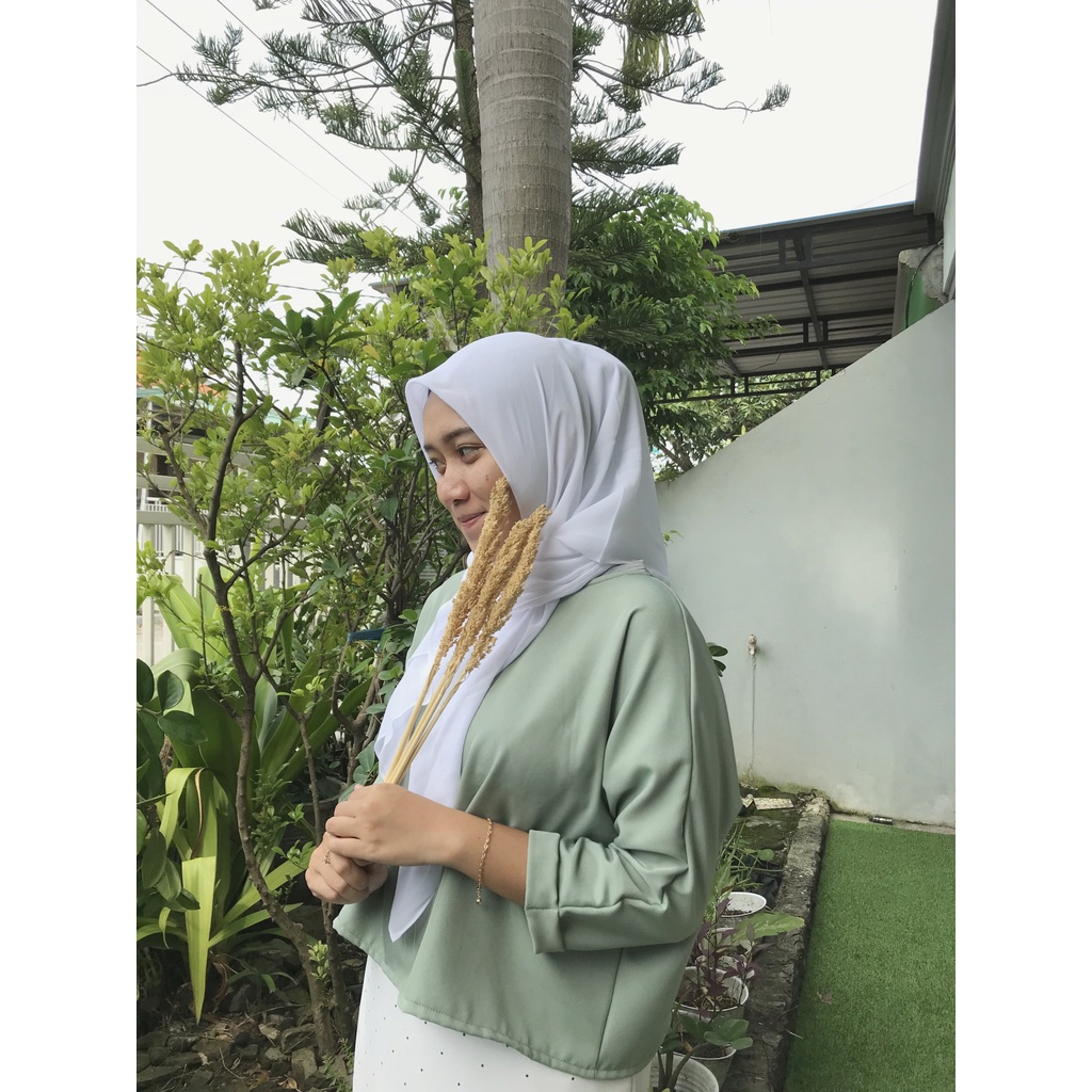 LEONA BLOUSE STACY CROP TOP OVERSIZE ATASAN WANITA