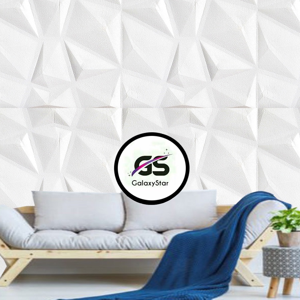 OK Wallpaper Foam 3D 7mm Batik Wallpaper Panel Diamond Triangle Putih Stiker Dinding 6mm