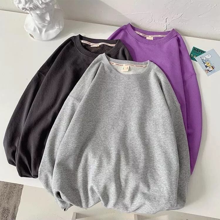 Sweater Crewneck Basic Polos Wanita Pria Couple Size (M-XXL) Crewneck Polos Oversize Unisex Basic Sweater Polos Fleece Premium Sweter Pria Wanita Oversize Tebal Korean Style Kekinian Sweatshirt Wanita Oversize Jumbo Sweater Polos Cewek Cowok Tebal Korea