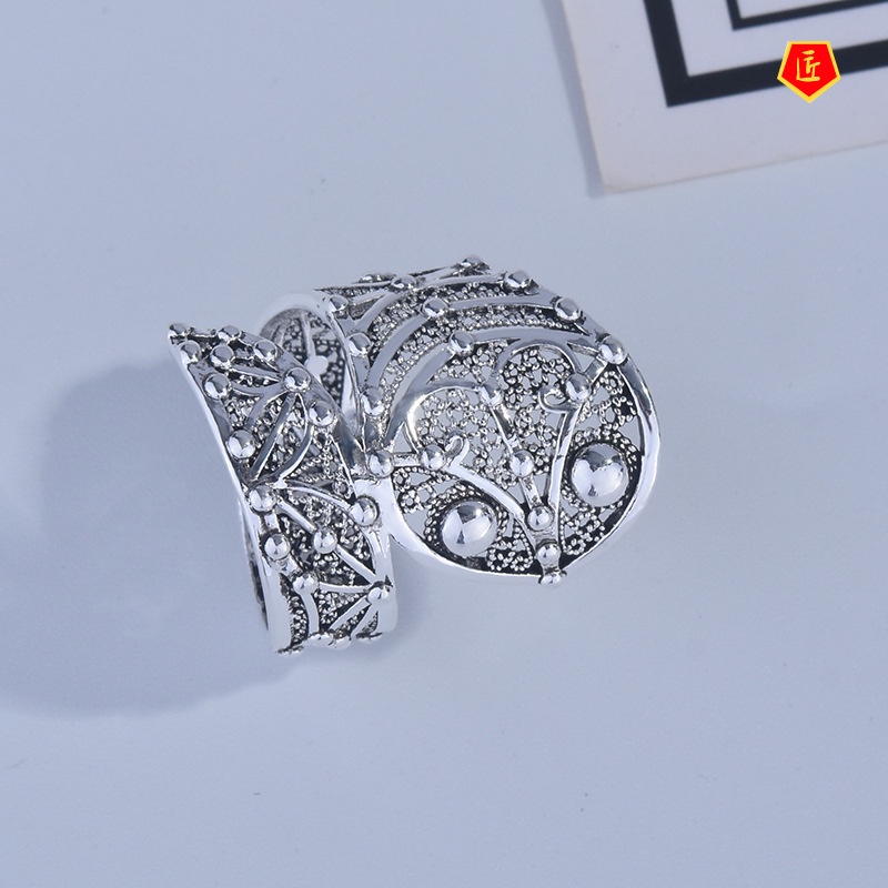 [Ready Stock]Creative Hollow Flower Ring S925 Vintage Silver