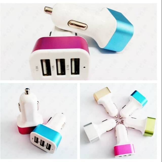 Adaptor chas mobil - car charger 3 slot - colokan USB HP
