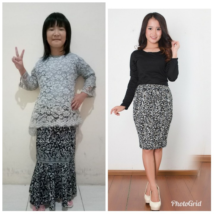 Couple Stelan Kebaya Anak Elisa dan Rok Plisket Ibu Batik