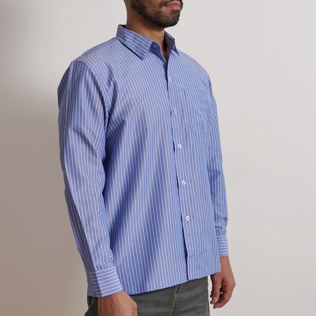 Kemeja Salur Pria Biru Muda
