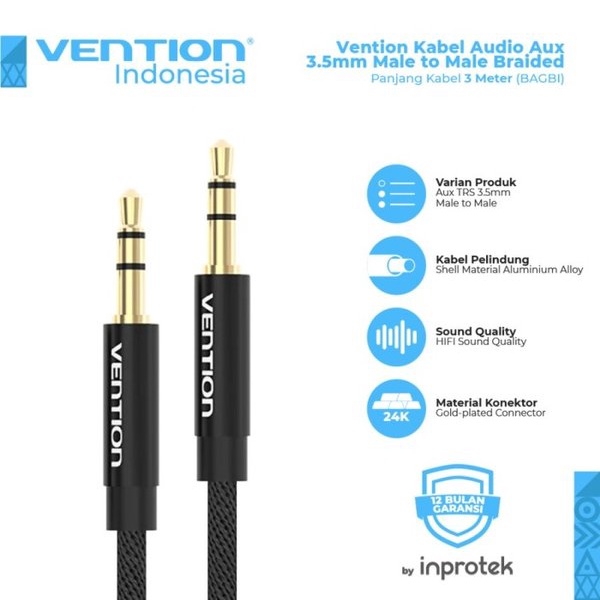 Vention BAG Kabel Audio Aux 3.5mm Male to Male Fabric Braided - 3M