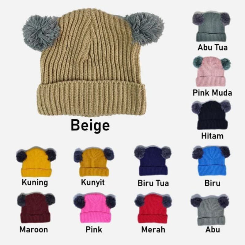 Kupluk Pompom Bayi Bordir Nama