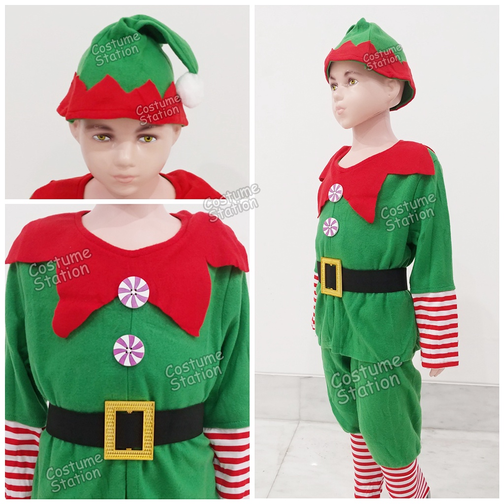 Kostum Green Santa's Elf / Costume Peri Kurcaci Hijau Santa Natal Christmas anak cowo