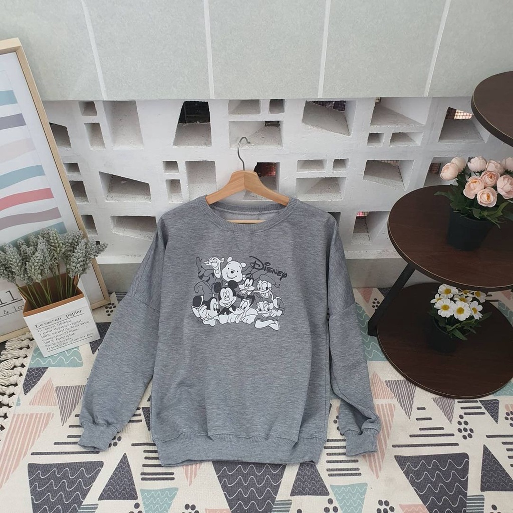 Disneyland Sweater-Atasan Crewneck Wanita Motif Disneyland Terbaru