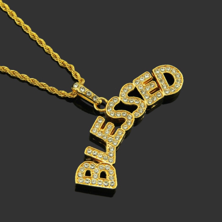 Kalung Liontin Huruf Aksen Zircon Gaya Hip Hop Rock Untuk Pria