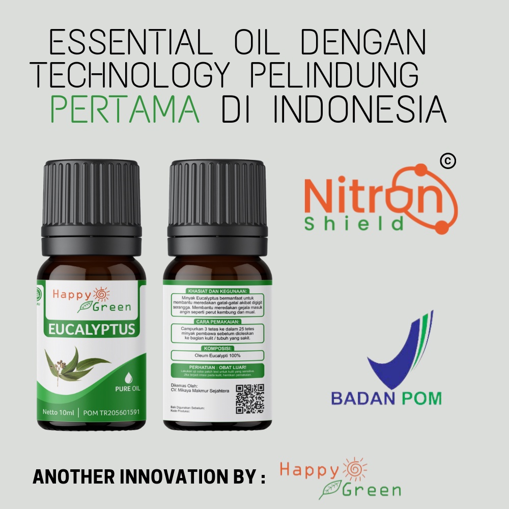 BPOM Happy Green Eucalyptus Globulus Essential Oil - Minyak Ekaliptus 100% Pure Garansi Uang Kembali