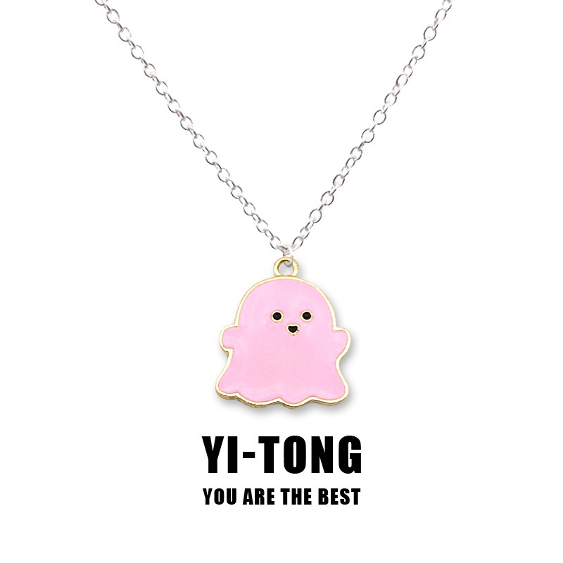 Unik Kalung Hantu Hantu Hitam Putih Perempuan ins Manis Keren Kreatif Hip Hop Fashion Niche Halloween Hadiah Liontin