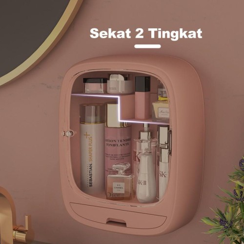 Rak Kosmetik Gantung Oval Tempat Make Up Organizer Kotak Makeup Kamar Mandi Storage Tempel