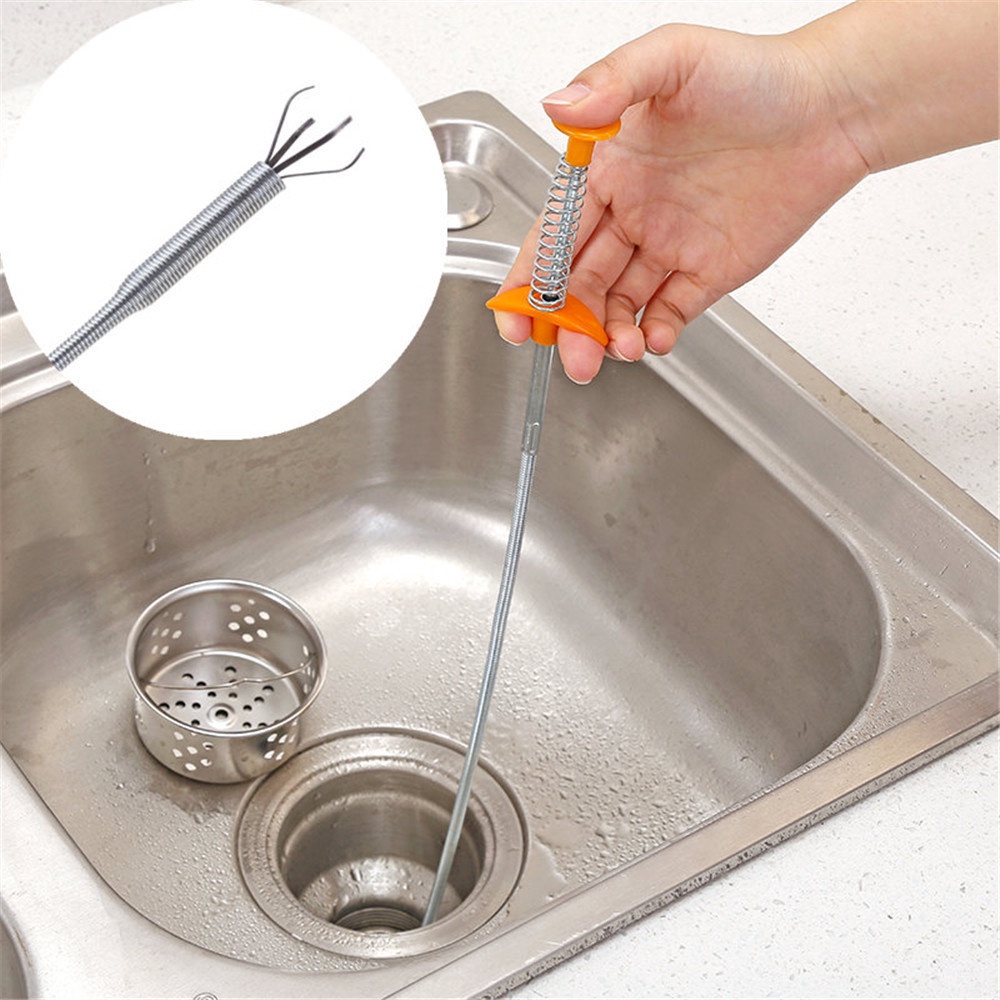 1pcs Kitchen Sink Cleaning Hook Sewer Dredging Device Spring Pipe Hair Dredging Tool Removal Sink Cleaning Tool With Hook 85CM