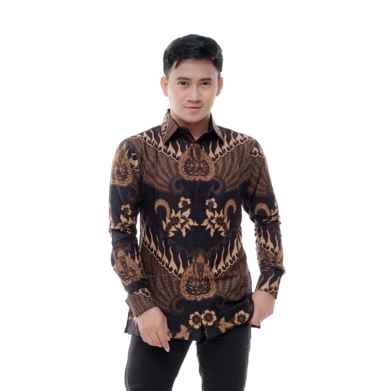 Batik Pria Lengan Panjang BATIK BERKAH HRB026 motif KERATONAN Kode 002 size M L XL XXL Reguler