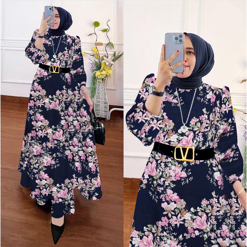 GAMIS WANITA ESTILO DRESS MAXI BKK ORI IMPORT BANGKOK DESS SAFIRA FLOWER MOTIF BUNGA