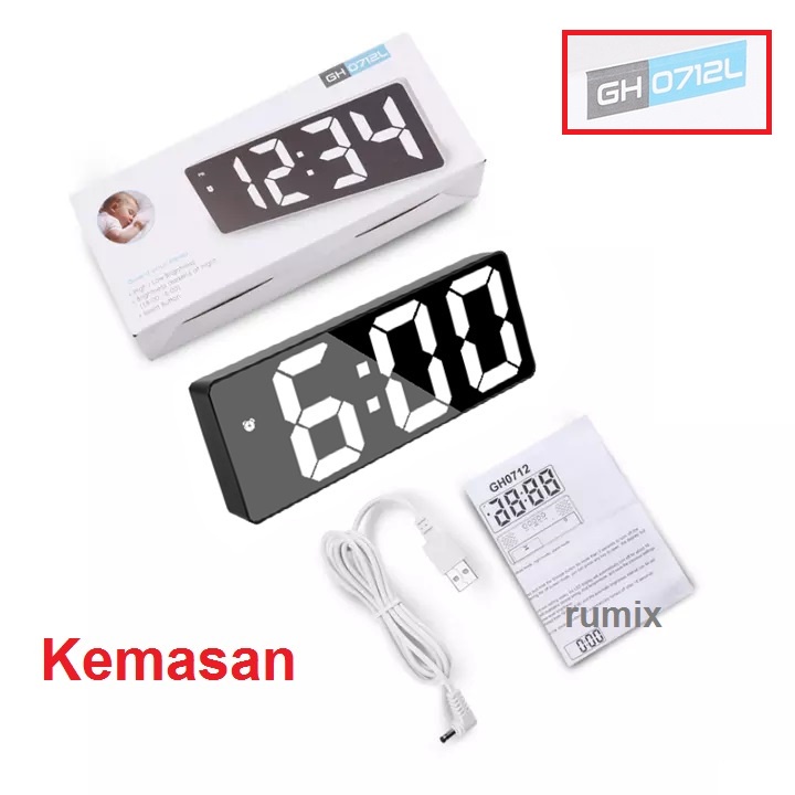 Jam Meja Digital Led Weker Table Tidur Digital Alarm Clock GH-0712L 3D Modern Snooze Mode Kecerahan