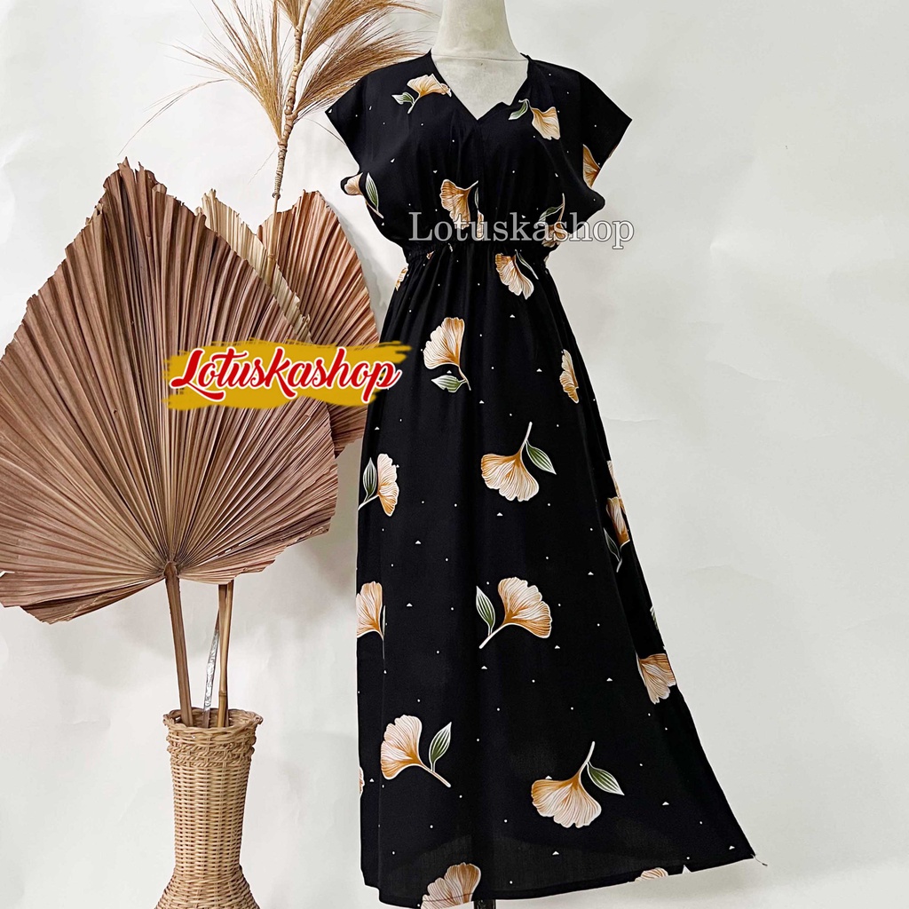Dress Manohara Bali Panjang Mawar-Aglonema Hitam
