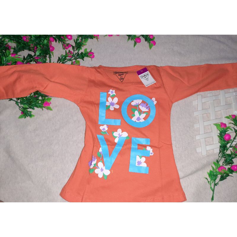 Baju kaos Oshkosh b'gosh anak perempuan cewek orange oren love murah 2 tahun