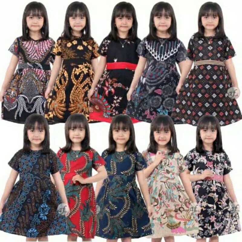 Dress batik Anak usia 2 sampai 9 Tahun - Motif batik bervariasi - batik Anak Harga ecer bisa COD