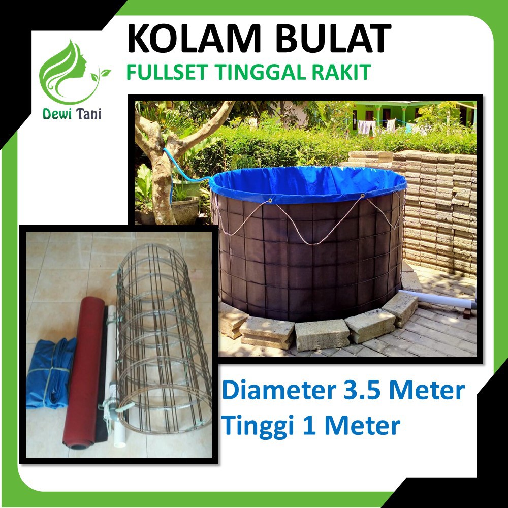 Kolam Terpal Bulat Bioflok fullset Diameter 3,5m Tinggi 1m tinggal rakit / Kolam Bundar D3,5