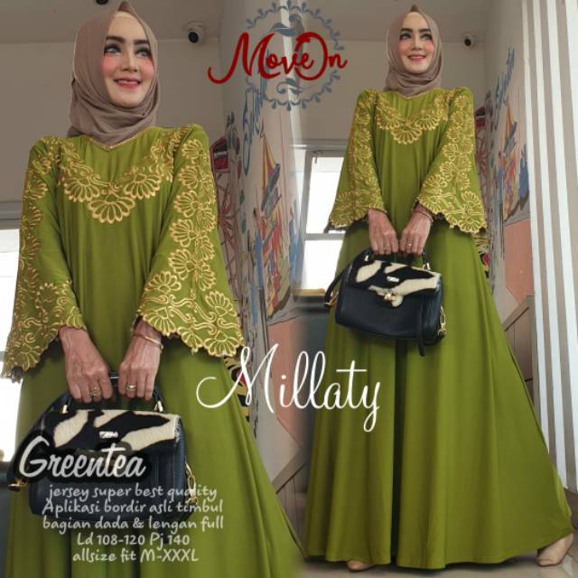 Millaty Maxy Millati Maxi Gamis Jumbo Jersey Motif Bordir xxxl Ld 130cm Arabian Abaya Gamis Lebaran Remaja Muslimah Terbaru Seragaman Pengajian Murah Mila Dress Wanita Muslimah Syar'i Gamis Polos Tebal Premium Warna Hitam Milati Maxi