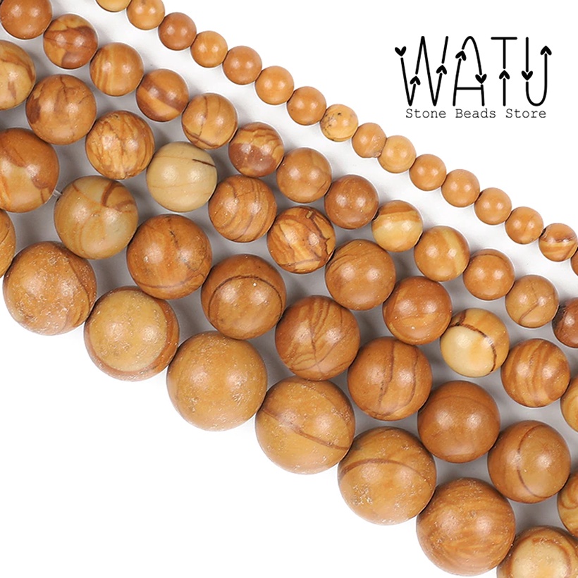 Manik Batu Alam Motif Kayu Dyed Wood Grain Round Beads