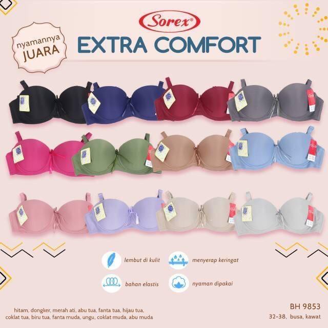 BH BRA 9853 SOREX KAWAT  MODEL HALF CUP EXTRA COMFORT ORIGINAL SIZE 34-38 BAHAN  BERPORI PORI ARA98S