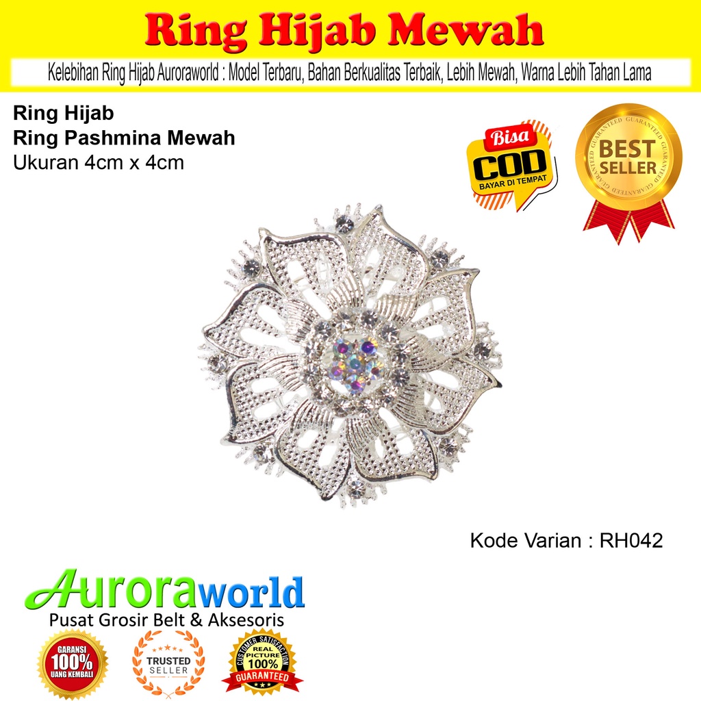 Auroraworld Ring kerudung hijab ring syal permata Ring Pashmina Berlian mutiara Mewah bros cincin kerudung scarf fashion terbaru anti hitam bisa COD RH - 1D