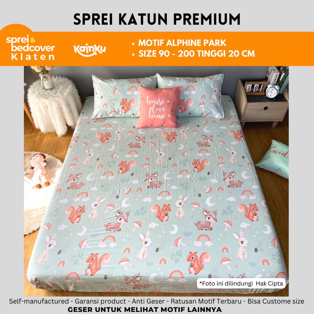 KAINKU - Sprei Anti Geser Katun premium No 1 Shopee | Motif Anak Alphine Park &amp; Funny Animals | 90 100 120 160 180x200