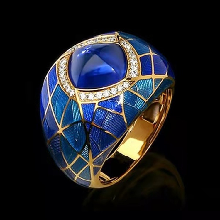 Desain Antik Fashion Untuk Pria dan Wanita Cincin Pertunangan Pasangan Ruby Sapphire