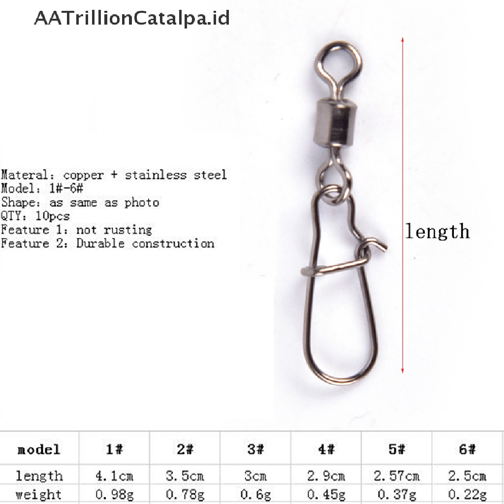 Aatrillioncatalpa 10Pcs Kilikili Pancing Rolling Swivel Dengan Konektor Snap