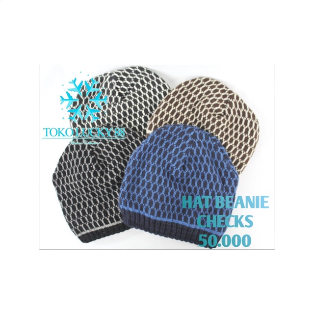 Topi Kupluk Musim Dingin Checks Hat beanie Wool