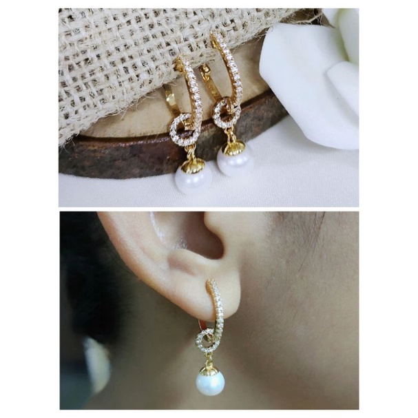 Anting rodium lapis emas mutiara air tawar asli lombok Aksesoris mutiara lombok asli Anting mutiara 