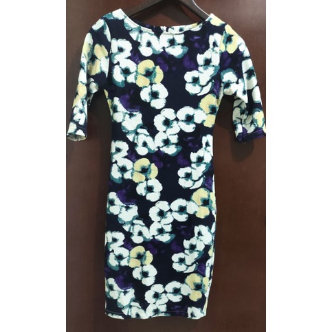 Dress midi bodycon tebal flower bunga