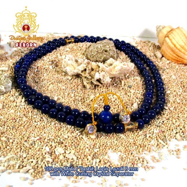 108 pcs Mala / Tasbih Lapis Lazuli 8 mm with White Cutting Crystal