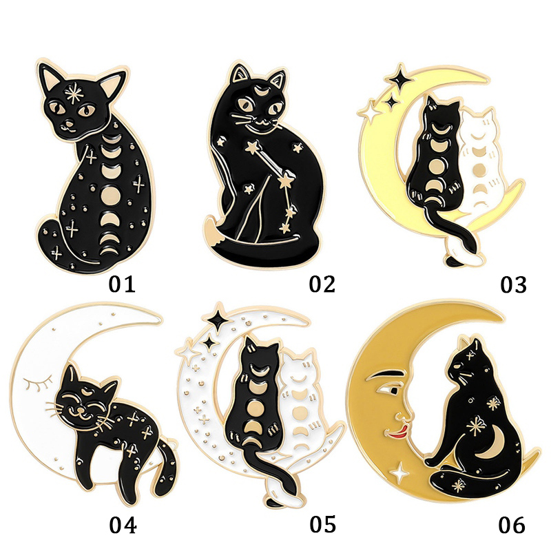 Bros Pin Enamel Bentuk Kucing Hitam Putih Untuk Hadiah Teman