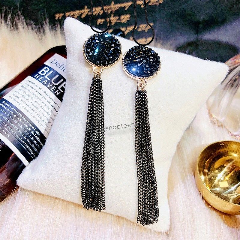 A56 Anting hijab juntai gold diamond full hitam