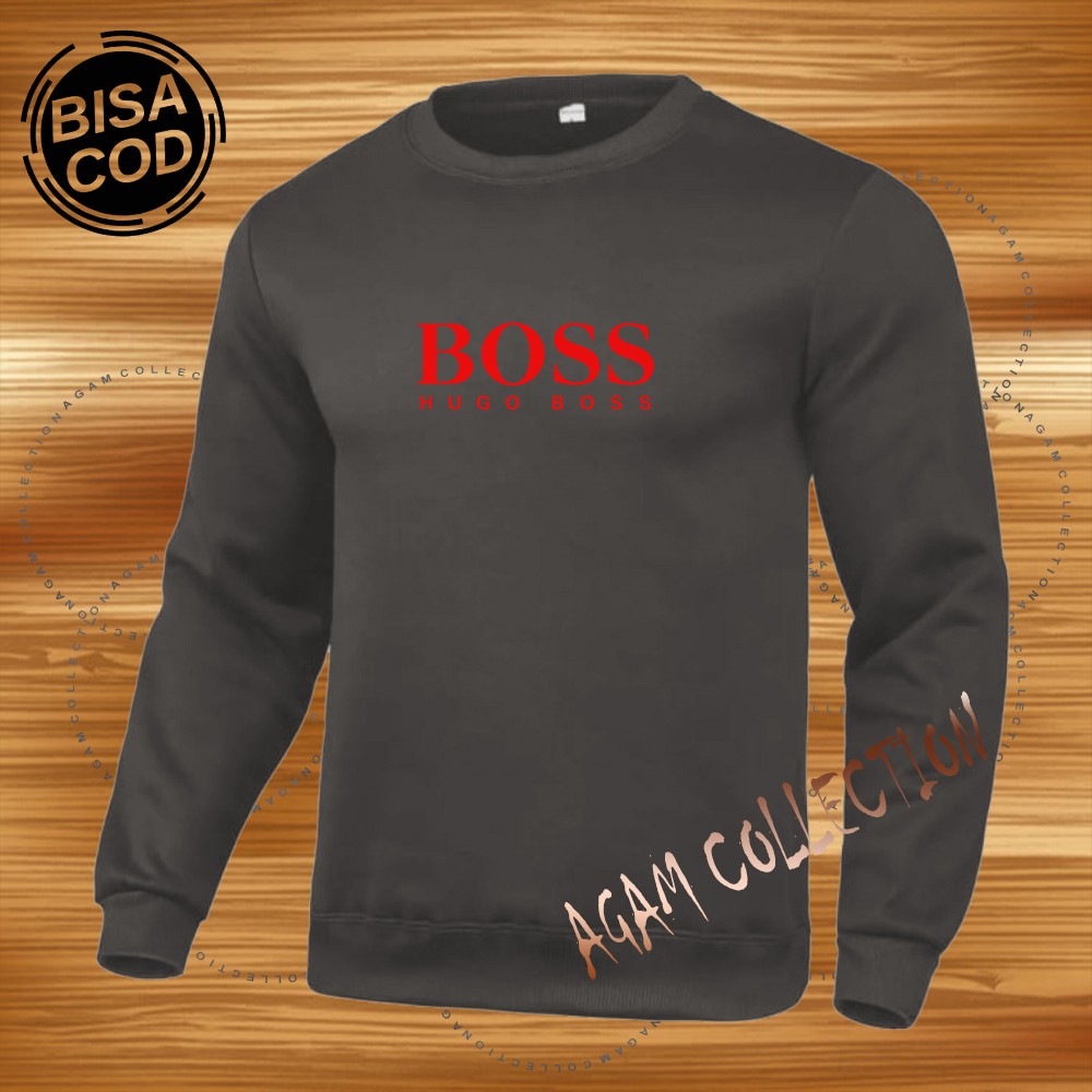 Agam collection Sweater Distro HU9O Boss Premium Text Merah  Pria Wanita