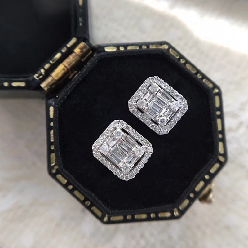 Anting Stud Cubic Zirconia Bentuk Geometris Untuk Wanita