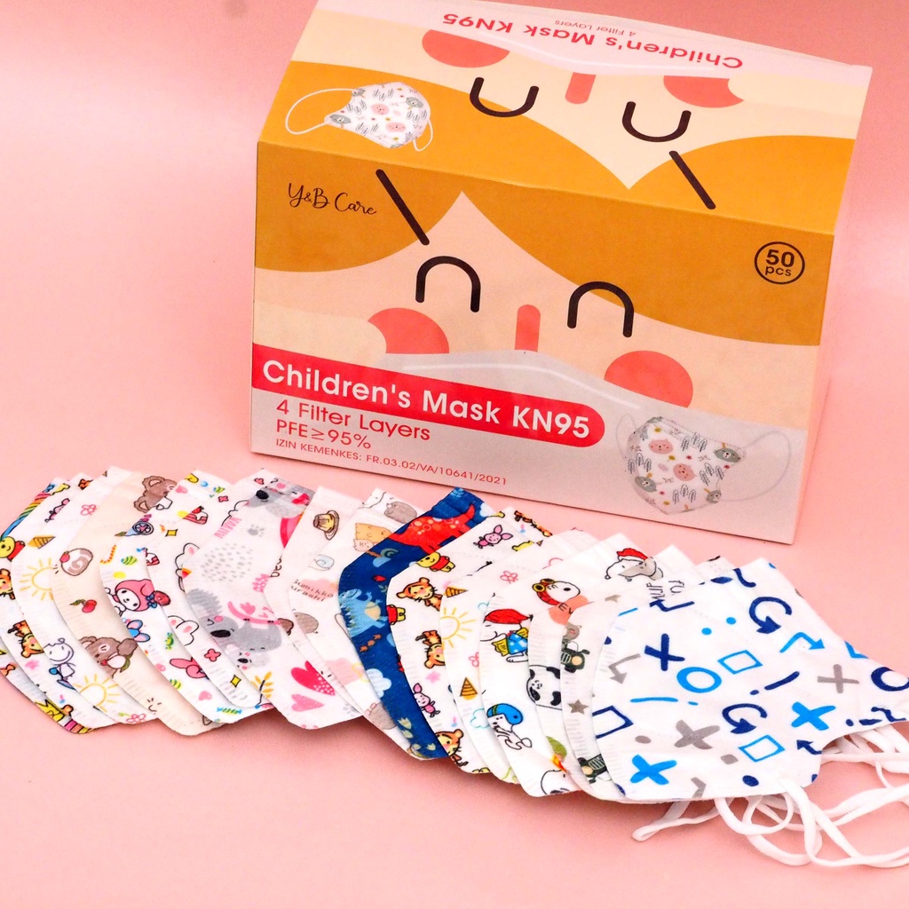 Masker Anak KN95 BOX ISI 50 PCS Motif Karakter 4ply Masker Anak KN95 Face Mask Kids Earloop