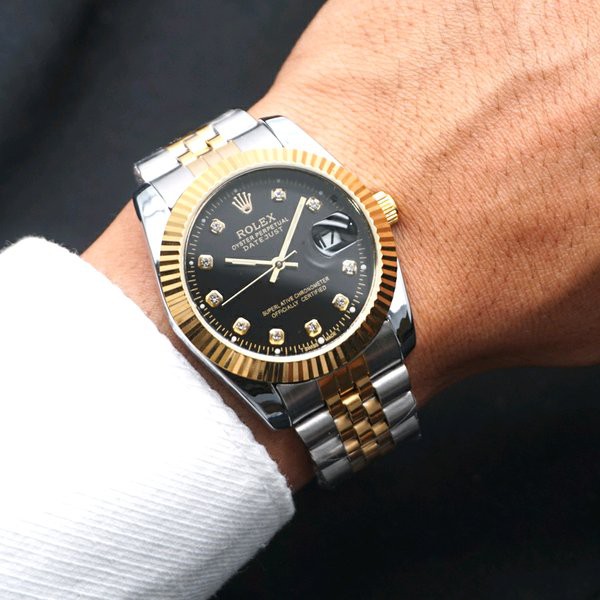 TER BARU -  Jam Tangan Automatic Rolex 36 DateJust Oyster Perpetual Silver Chain | Black Dial