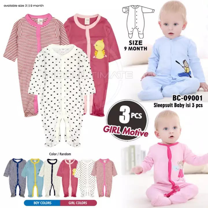 3 PCS SLEEP SUIT BABY /SLEEPSUIT BAYI / BAJU BAYI JUMPSUIT TUTUP KAKI PREMIUM QUALITY (3-12 BULAN)