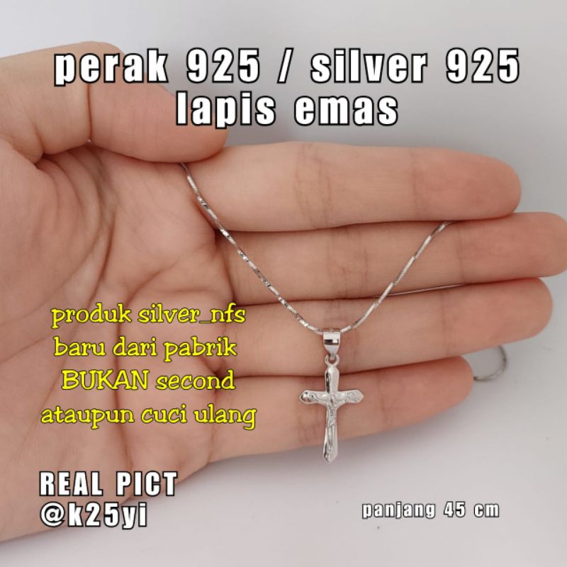 KALUNG SALIB KATOLIK lPERAK 925 MURNI PERAK 925 ASLI KALUNG SALIB PERAK KALUNG SALIP S925 LAPIS EMAS