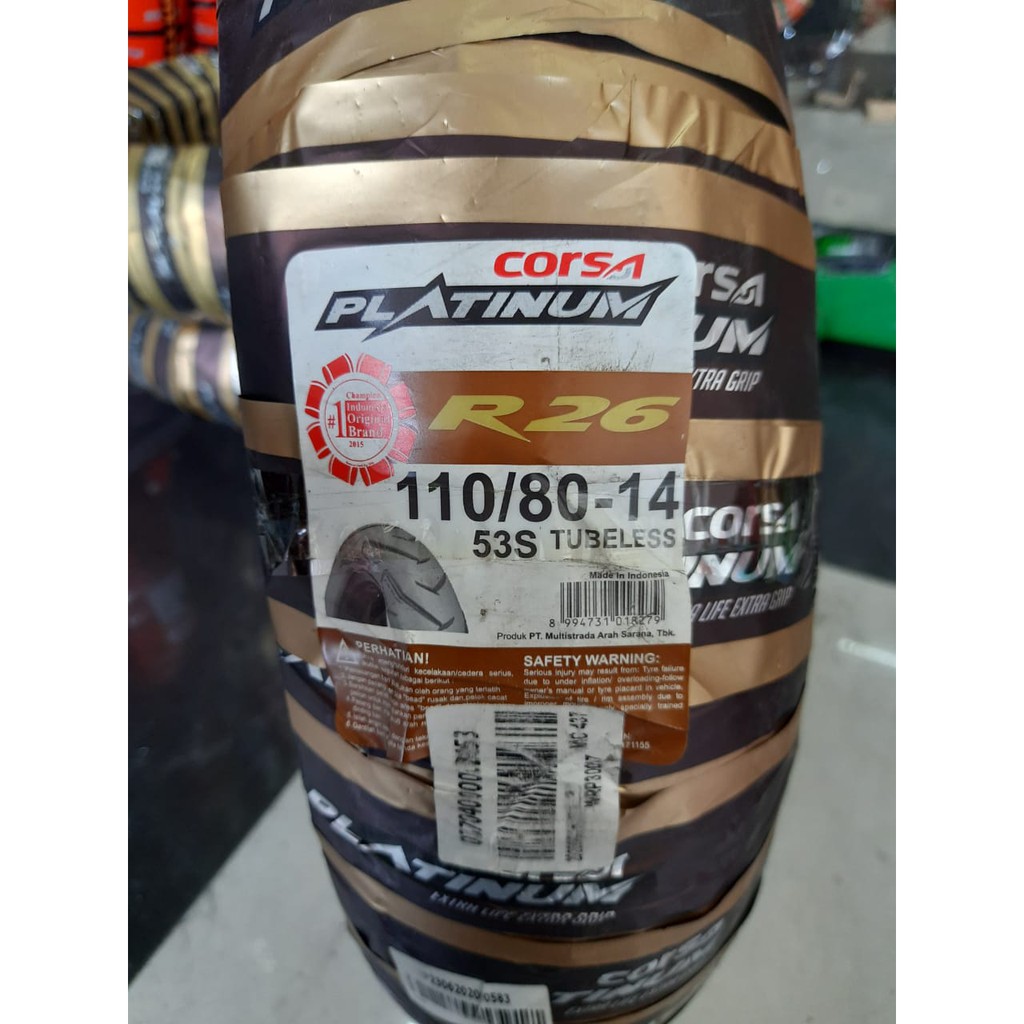 ( RING 14 ) R26 - 110 / 80 - 14 CORSA PLATINUM Ban Luar Motor Matic Aerox Vario TUBELESS FREE PENTIL
