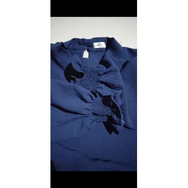 Zara blouse / blouse smoke / blouse pleats /blouse puffy / blouse lengan balon kerut / blouse zara semibydianty-Navy (airflow)