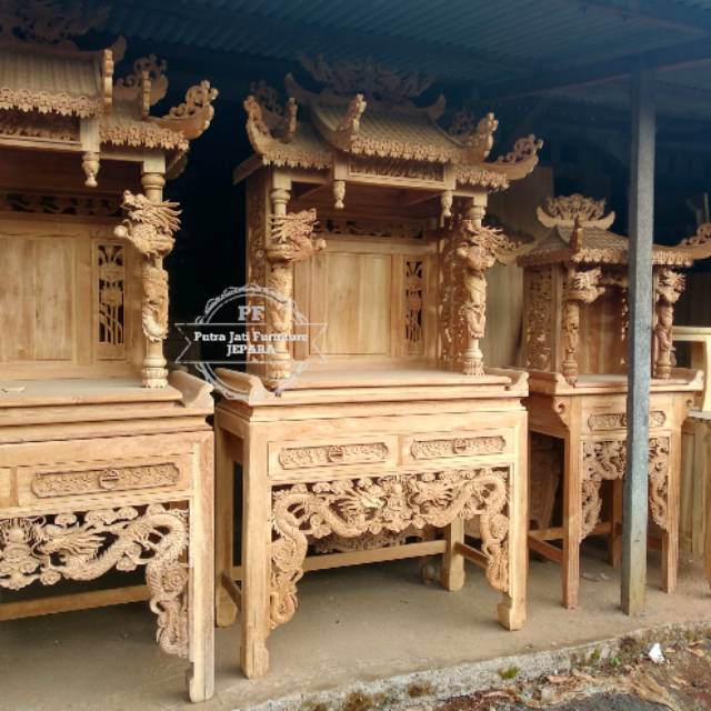 Meja Altar Kayu Jati Ukir Jepara, Tempat Sembahyang Altar Besar Ukir, Meja Altar Besar