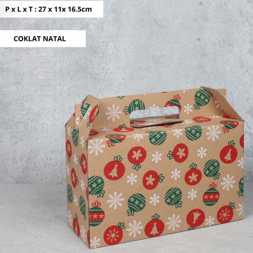 

( 10 pcs ) Kardus Jinjing Botol 350 Ml Isi 5 Box Die Cut Tenteng Kemasan Hampers Packaging Motif Coklat Natal