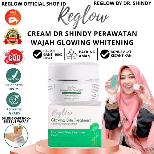 Reglow Cream dr Shindy Putri Whitening Pemutih Wajah Glowing Krim Siang Malam Skincare Anti Aging Penghilang Flek Hitam Membandel Bekas Jerawat Bruntusan Komedo Milia Reg glow Perawatan Kecantikan Skin Care Re Glow Beauty