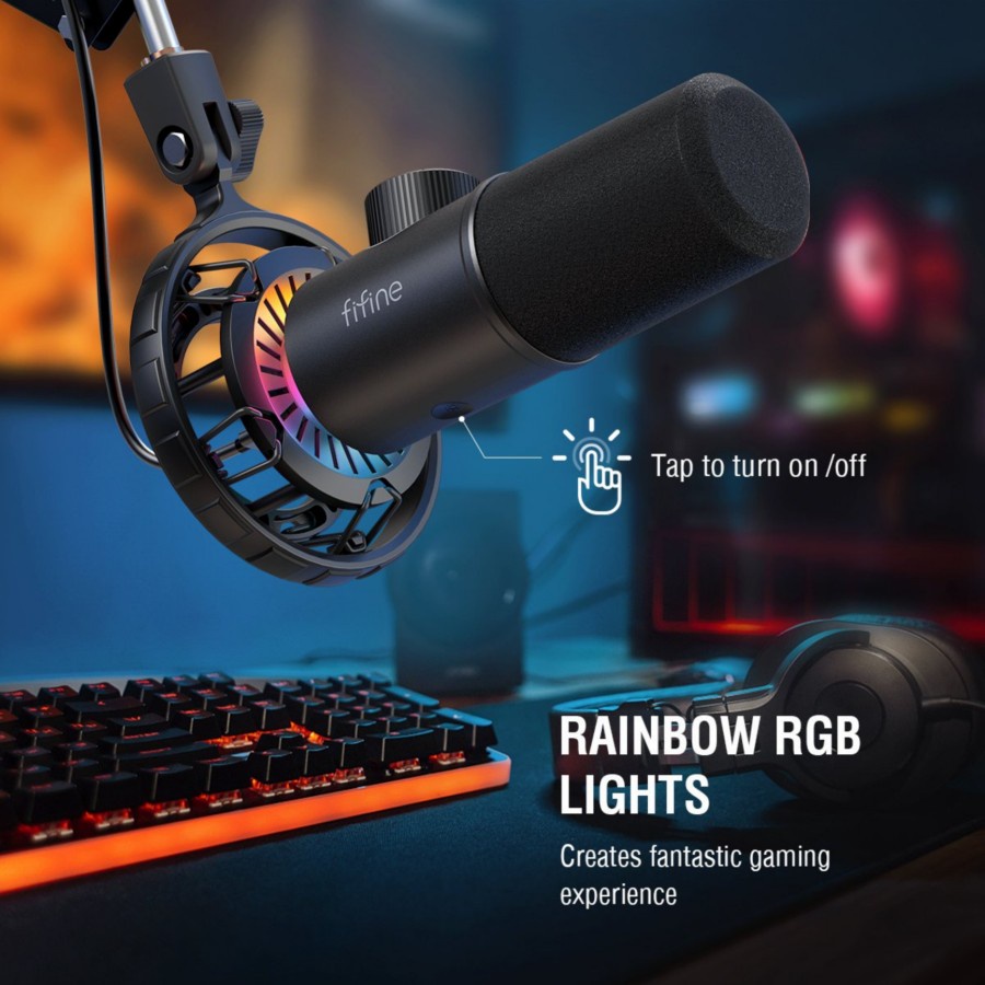 FIFINE K658 USB Dynamic Mic with RGB Lights and Gain Control